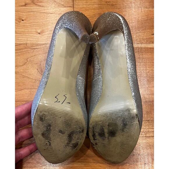 Guess Rosalie Ombre Glitter Peep Toe High Heels Size 7 Women’s Silver Gold - Picture 7 of 9